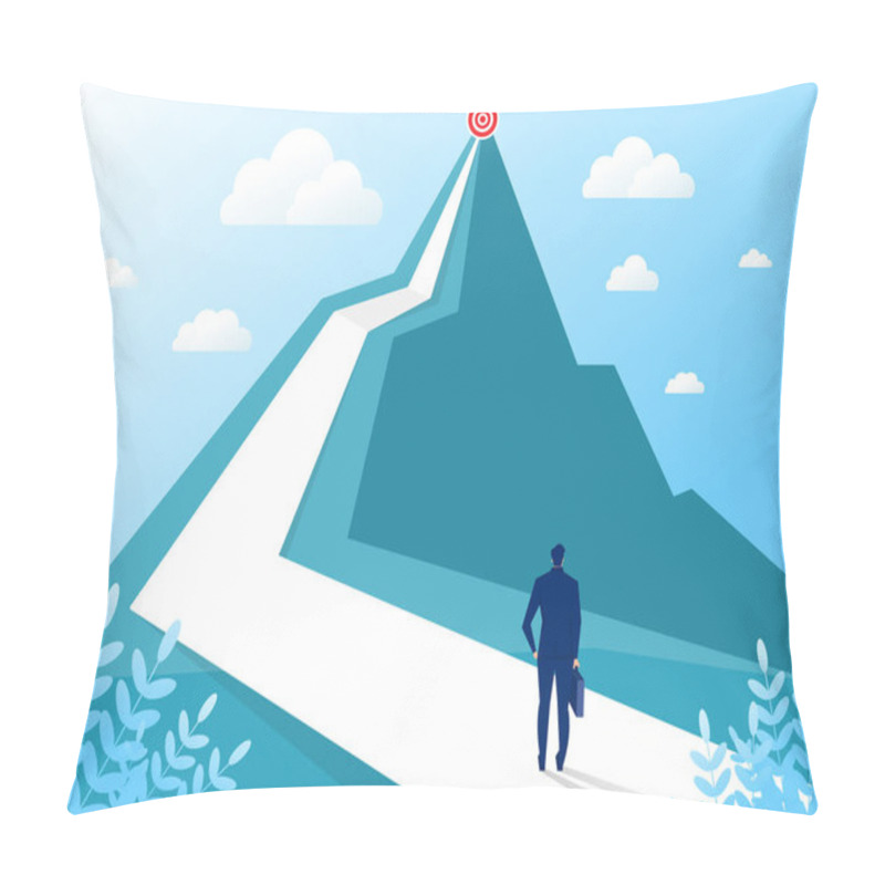 Personality  Businessman Looking At Mountain. Vision And Goals Achievement, Business Vector Concept. Illustration  Pillow Covers