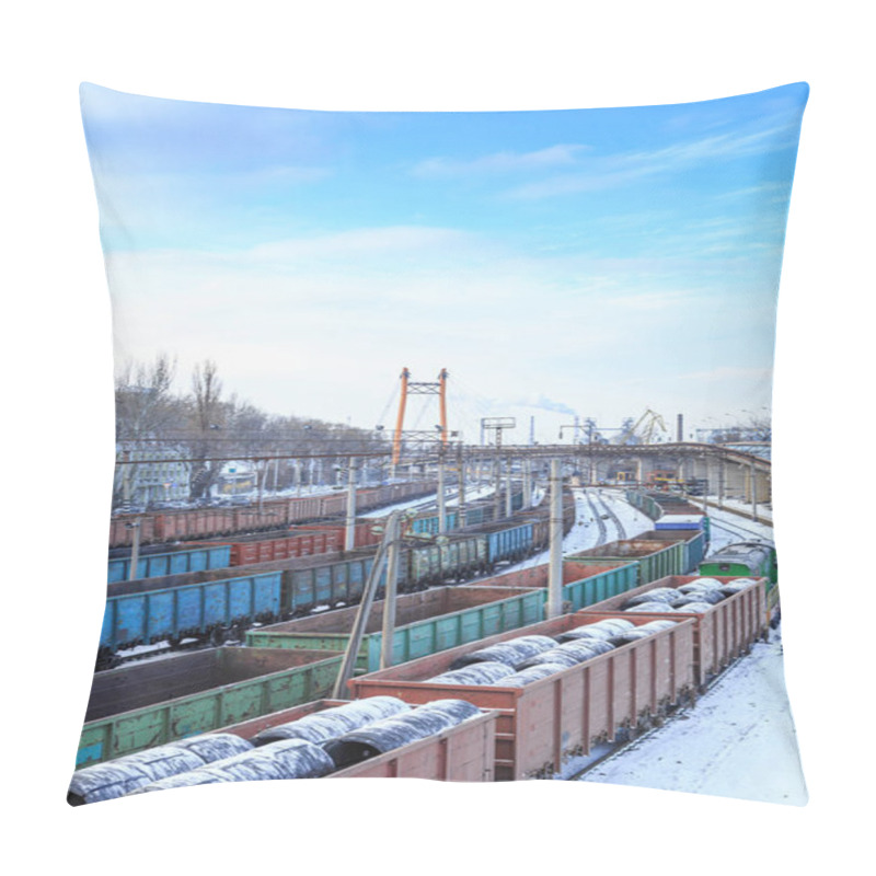 Personality  Railway Station With Wagons In The Winter Season Pillow Covers