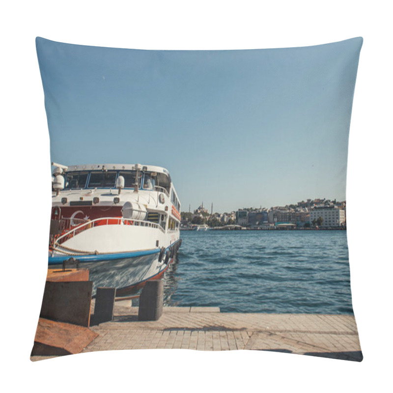 Personality  Turkish Flag On Ship Near Coast In Istanbul, Turkey  Pillow Covers