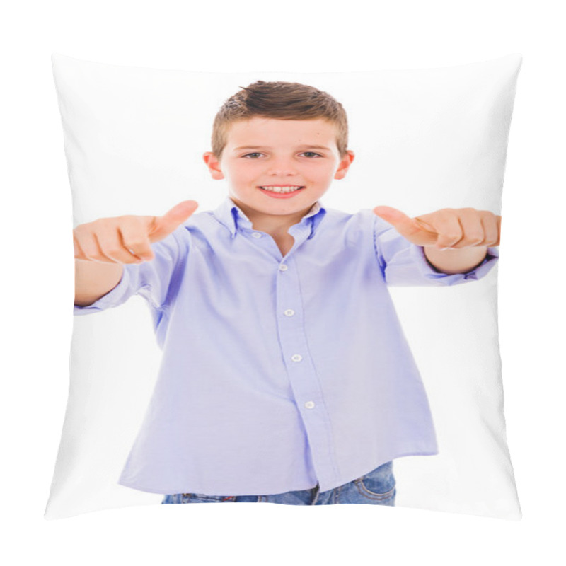 Personality  Portrait Of A Smilling Cute Little Boy Gesturing Thumbs Up Sign Pillow Covers