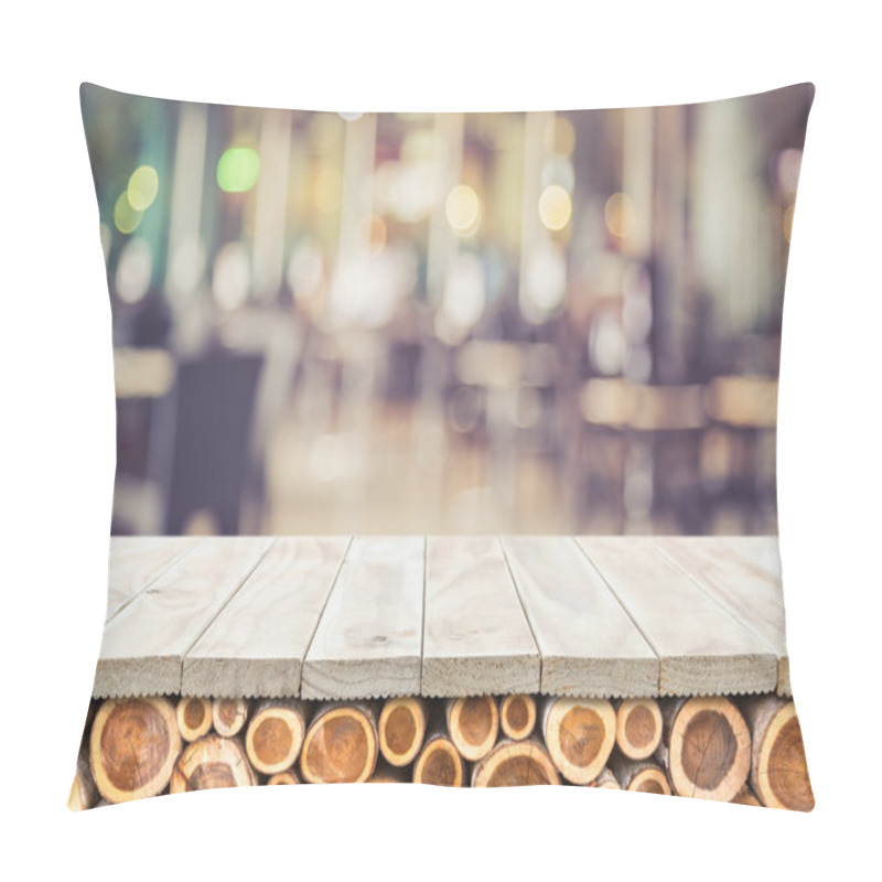 Personality  Empty Top Of Wooden Table Or Counter With Pile Wood Log  And Sun Pillow Covers