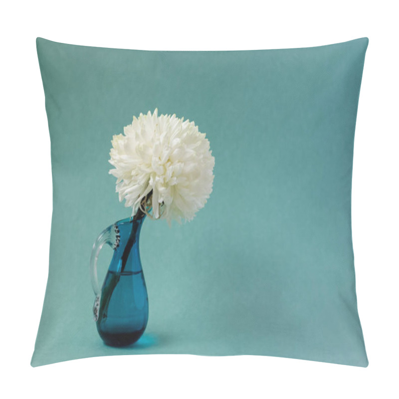 Personality  White Chrysanthemum In A Blue Vase On A Turquoise Background Pillow Covers