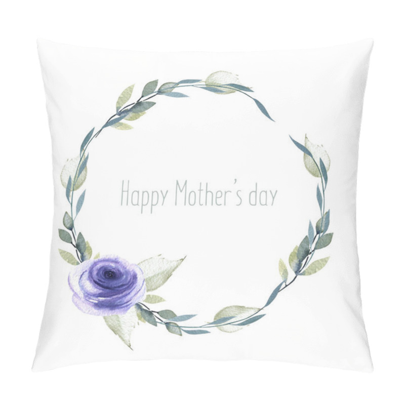 Personality  Watercolor Blue Rose And Branches Wreath, Greeting Card Template, Hand Painted On A White Background, Mother's Day Card Design Pillow Covers