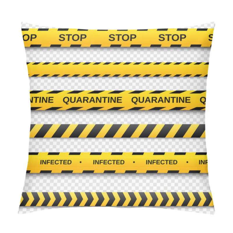 Personality  Warning Yellow And Black Seamless Tapes On Transparent Background. Safety Fencing Ribbon. Vector Illustration Pillow Covers