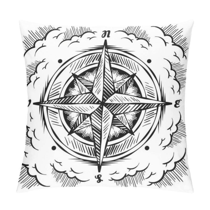 Personality  Antique Compass Rose, Stylized Clouds Pillow Covers