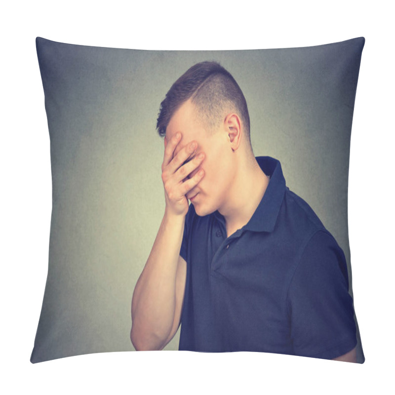 Personality  Side Profile Of A Sad Man With Hand Over His Face  Pillow Covers