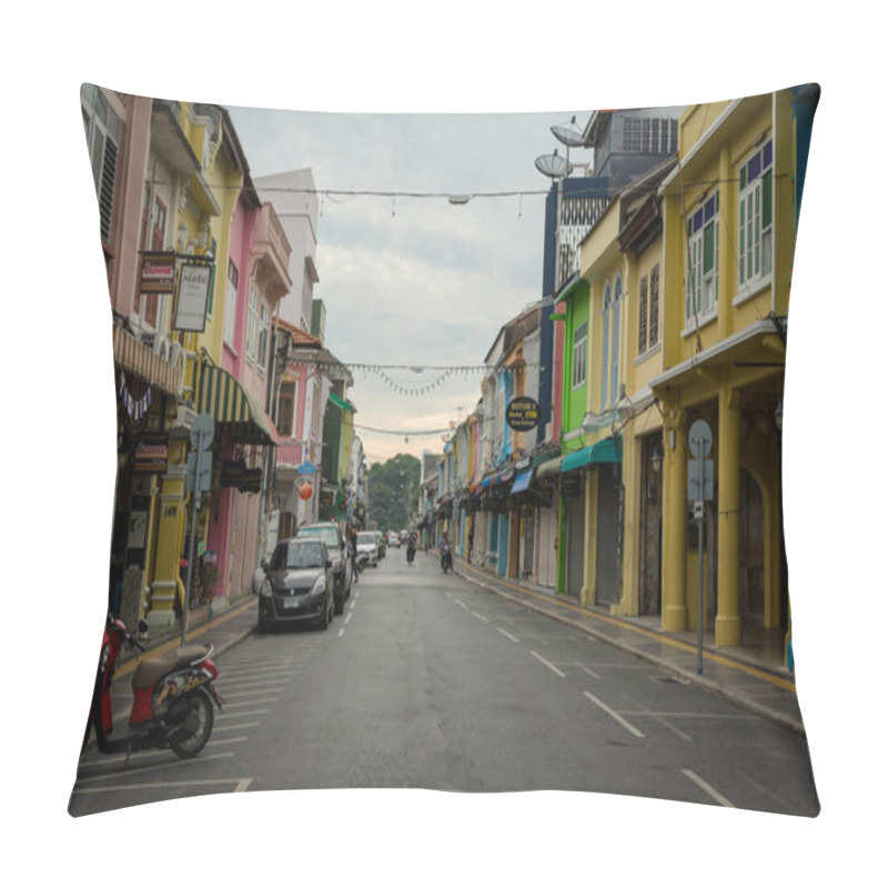 Personality  PHUKET, THAILAND - JUNE 14, 2018 : Chino-Portuguese Style Building In Thalang Road. Historical Landmark In Phuket, Thailand. Pillow Covers