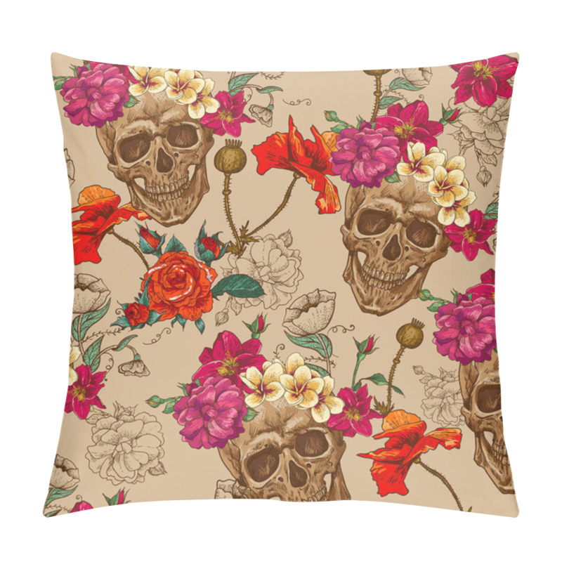 Personality  Skull And Flowers Seamless Background Pillow Covers