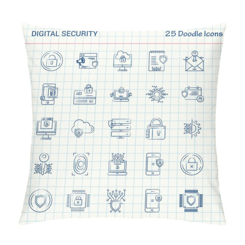 Personality  Digital Security 25 Doodle Icons. Hand Drawn Business Icon Set Pillow Covers