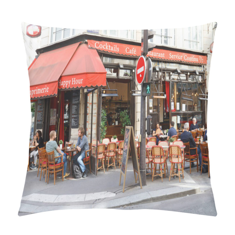 Personality  Paris, France June 01 , 2021 : Restaurant L'Imprimerie Is Traditional French Cafe Located In Historical Centre Of Paris, In Les Halles District. Pillow Covers