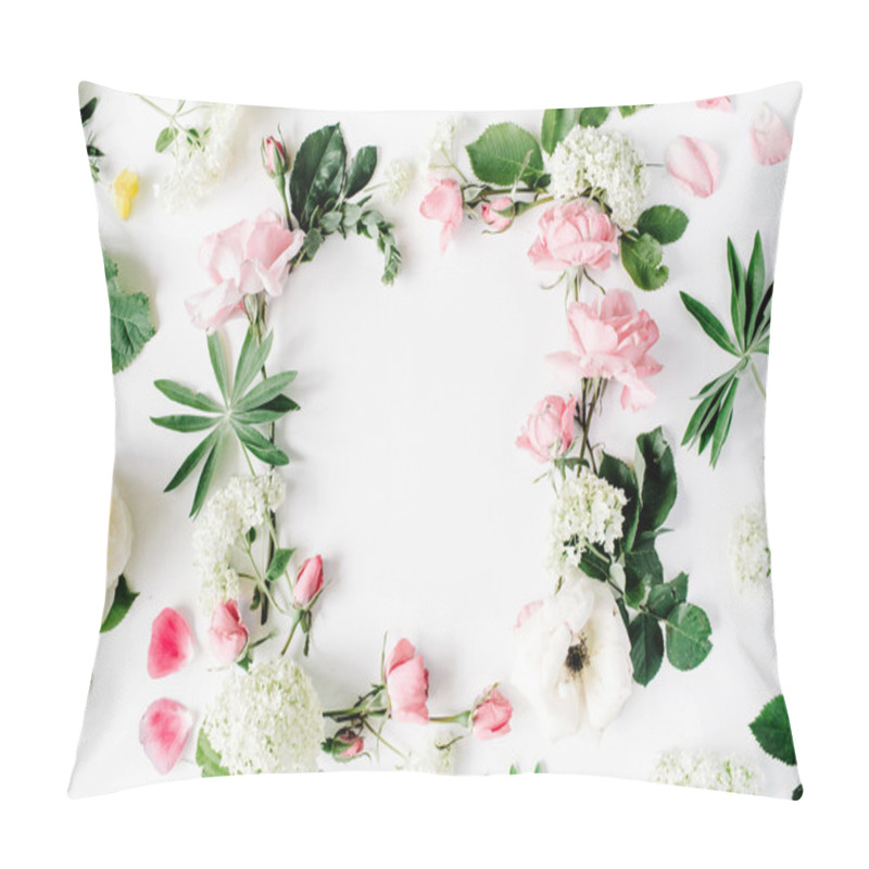 Personality  Flat Lay Frame With Pink And White Roses Pillow Covers