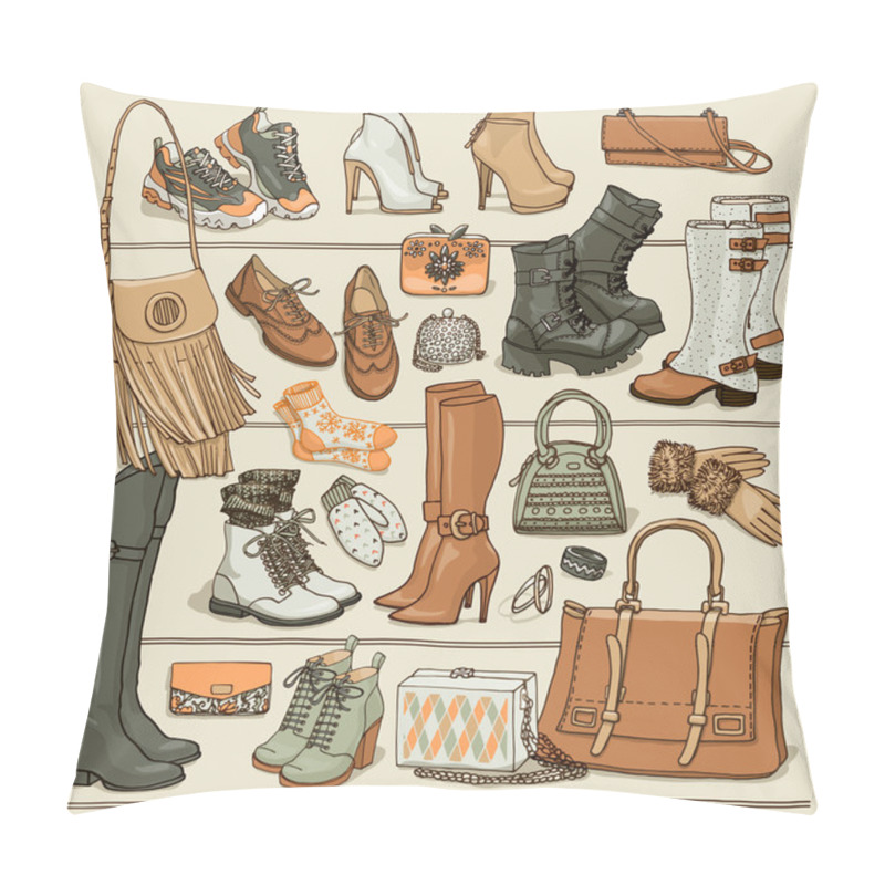 Personality  Set Of Fall And Winter Bags And Shoes Pillow Covers