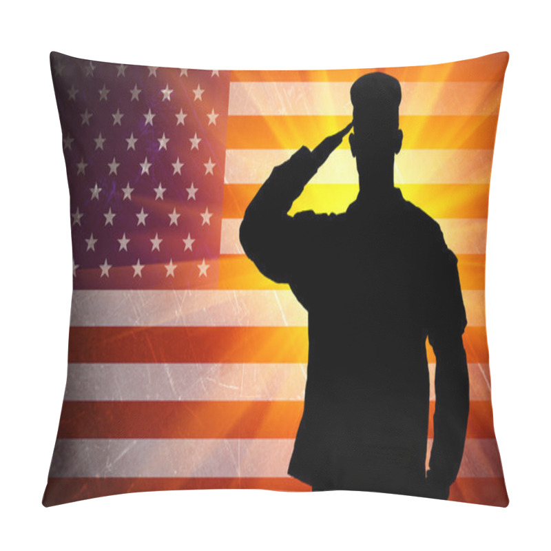 Personality  Proud Saluting Male Army Soldier On American Flag Background Pillow Covers