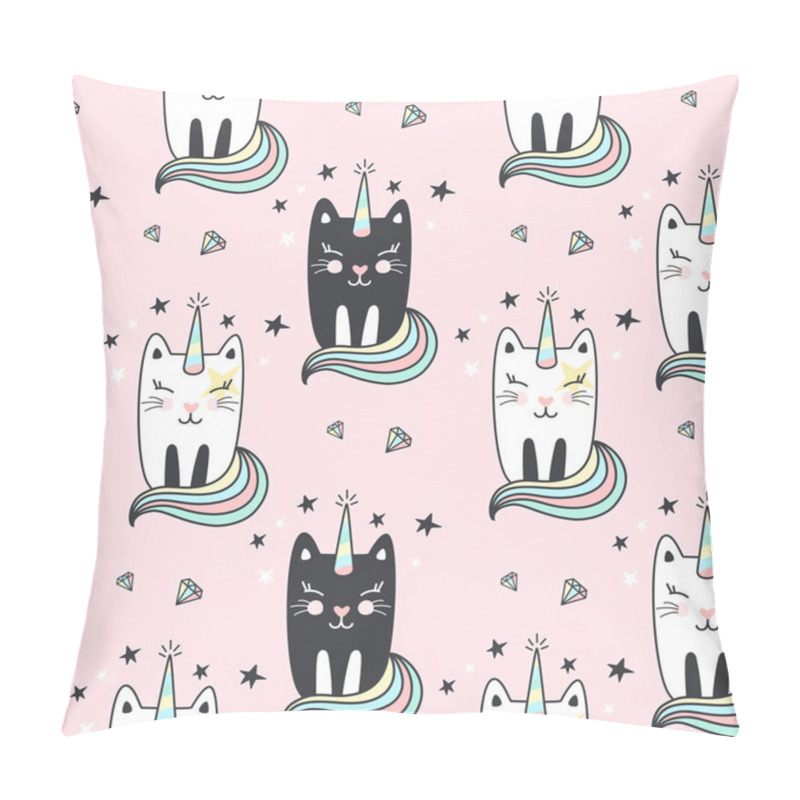 Personality  Seamless Pattern With Cute Caticorns. Pillow Covers