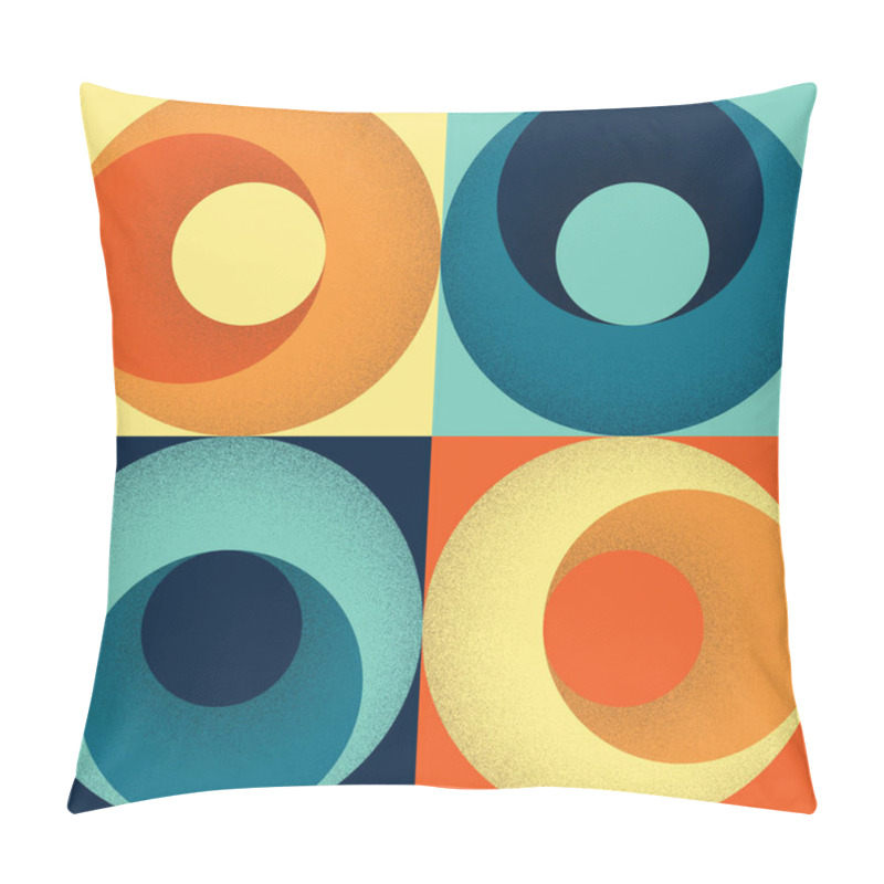 Personality  Seamless 1960s Or 70s Style Geometric Pattern Of Squares And Circles With Stippled Shading. Retro Colour Scheme Of Yellow, Orange, Turquoise And Navy Blue. EPS10 Vector Format. Pillow Covers