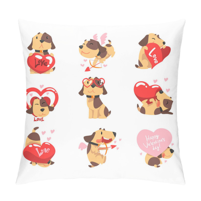 Personality  Funny Jack Russell Terrier Dog With Hearts Set, Cute Valentine Animal Character Vector Illustration Pillow Covers