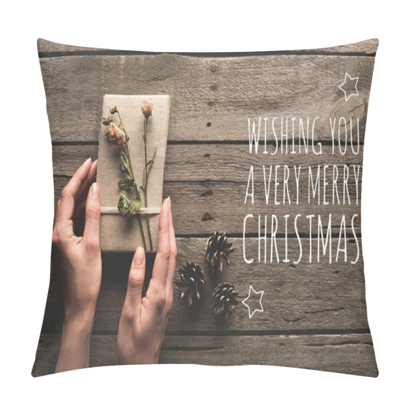 Personality  Woman Holding Christmas Gift Pillow Covers