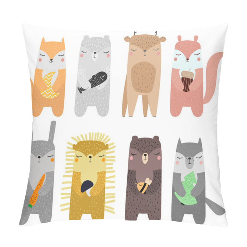 Personality  Set Cute Fox, Bear, Deer, Hedgehog, Squirrel, Hare, Wolf, Polar Bear Scandinavian Style For Kids Hand Drawn Pillow Covers