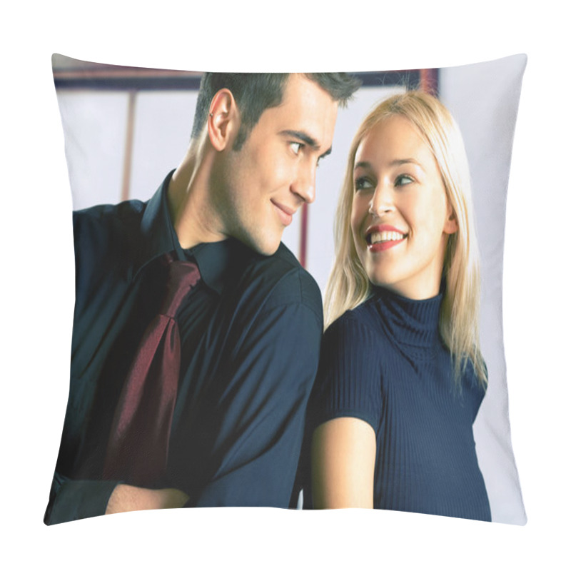 Personality  Young Attractive Smiling Couple Or Business People Pillow Covers