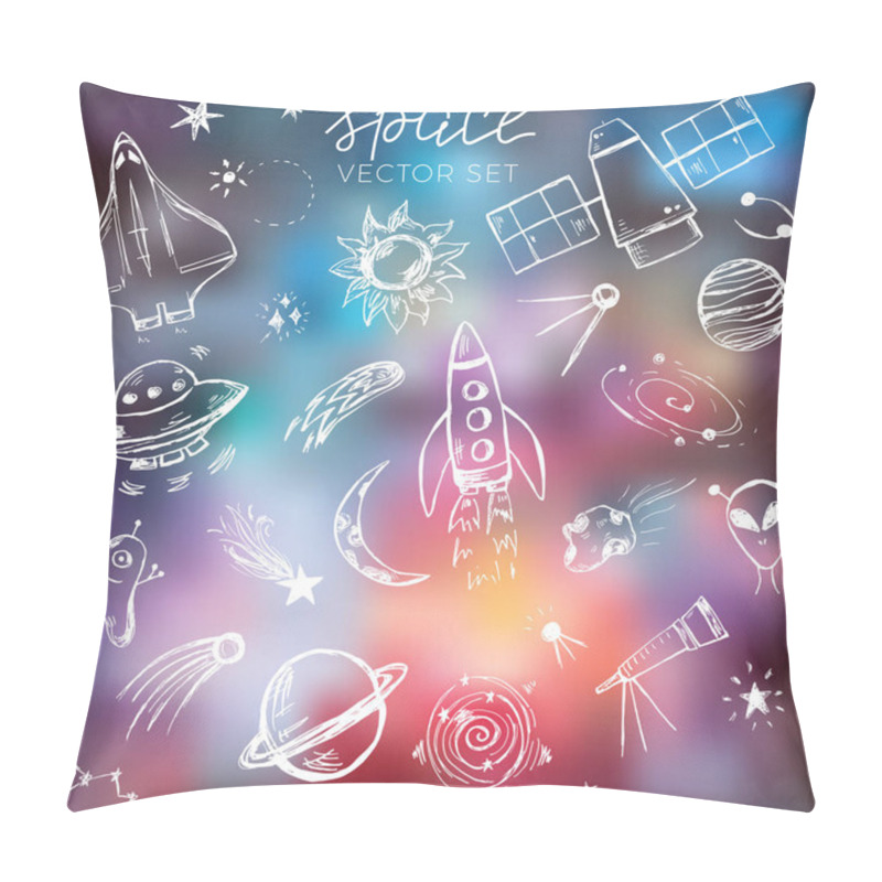 Personality  Space Themed Doodle Set On The Blurred Galaxy Background  Pillow Covers