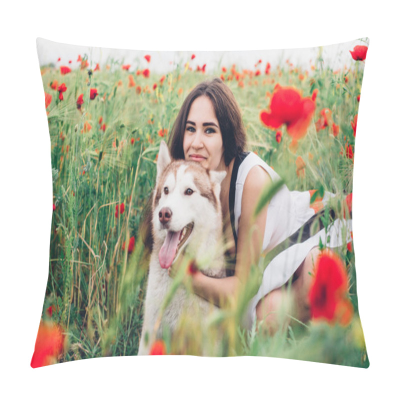 Personality  Young Woman With Dog Pillow Covers