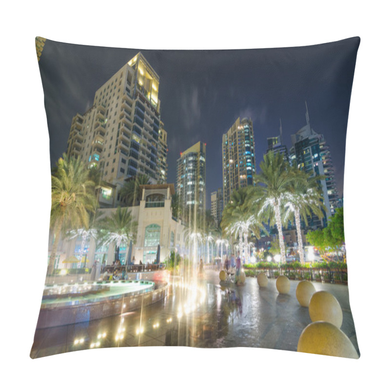 Personality  Dubai Marina City Lights Lit Up At Night With Famous Landmark Buildings Pillow Covers