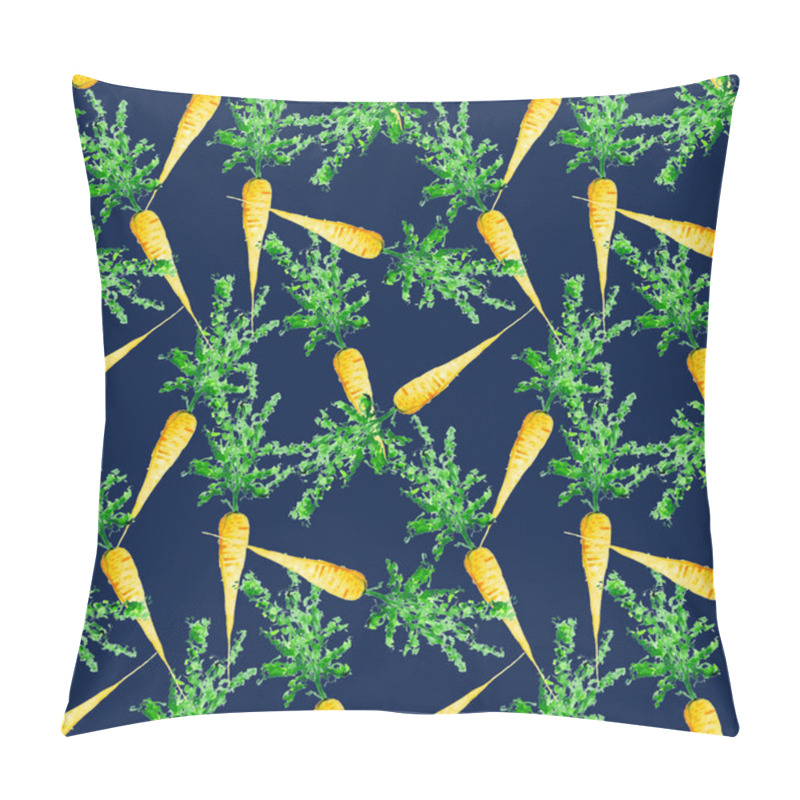 Personality  Watercolor Vegan Pattern. Seamless Hand Drawn  Vegetables. Healthy Food Print. Gardening Background. Greenery Repeatable Design For Menu, Restaurant, Salat Bar, Farmers Market. Carrot. Vegetarian Pillow Covers