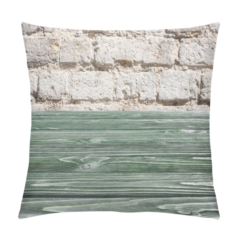 Personality  Template Of Dark Green Wooden Floor With White Brick Wall On Background Pillow Covers