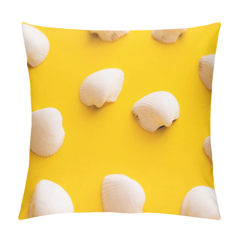 Personality  Close Up View Of White Seashells On Yellow Background  Pillow Covers