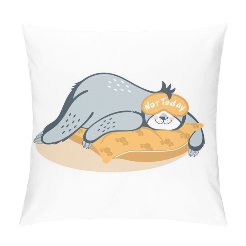 Personality  Vector Illustration Of A Sloth Bear Sleeps On A Pillow In A Sleep Mask. On The Sleep Mask, The Inscription Is Not Today. Isolated On White Background. Pillow Covers