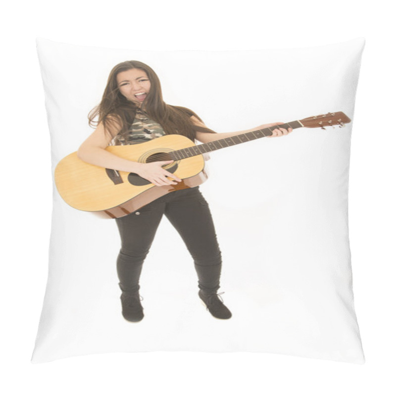 Personality  Female Model Rocking Out On An Acoustic Guitar Pillow Covers