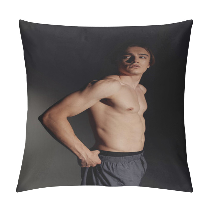 Personality  Young Man With Muscular Torso Looking Away On Black And Grey Background Pillow Covers