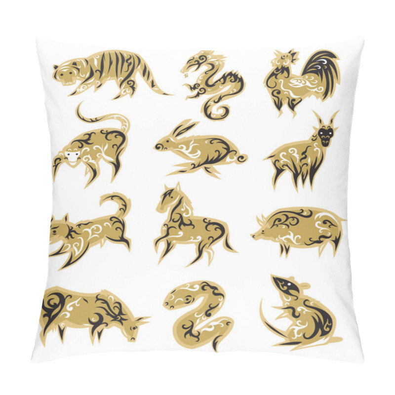 Personality  Chinese Zodiac Symbols Eastern Calendar Signs Vector Illustrations. Pillow Covers