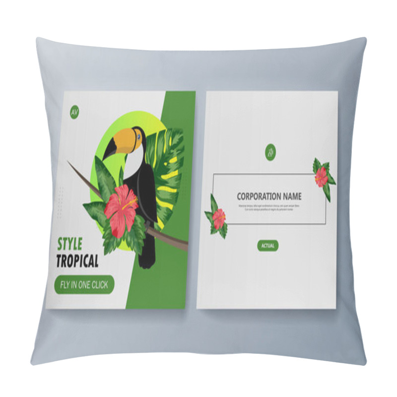 Personality  Set Of Brochures About Toucan Bird And Tropical Flora Pillow Covers