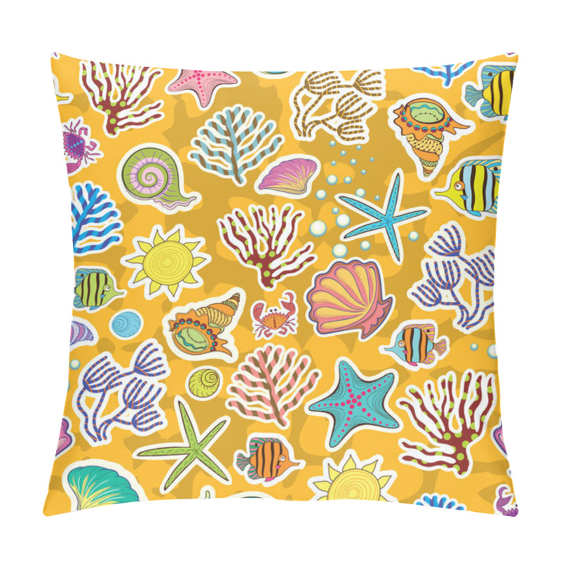 Personality  Seamless Sunny Background. The Decor Of The Sea Creatures, Fish And Seaweed. The Symbol Of The Seas And Oceans Pillow Covers