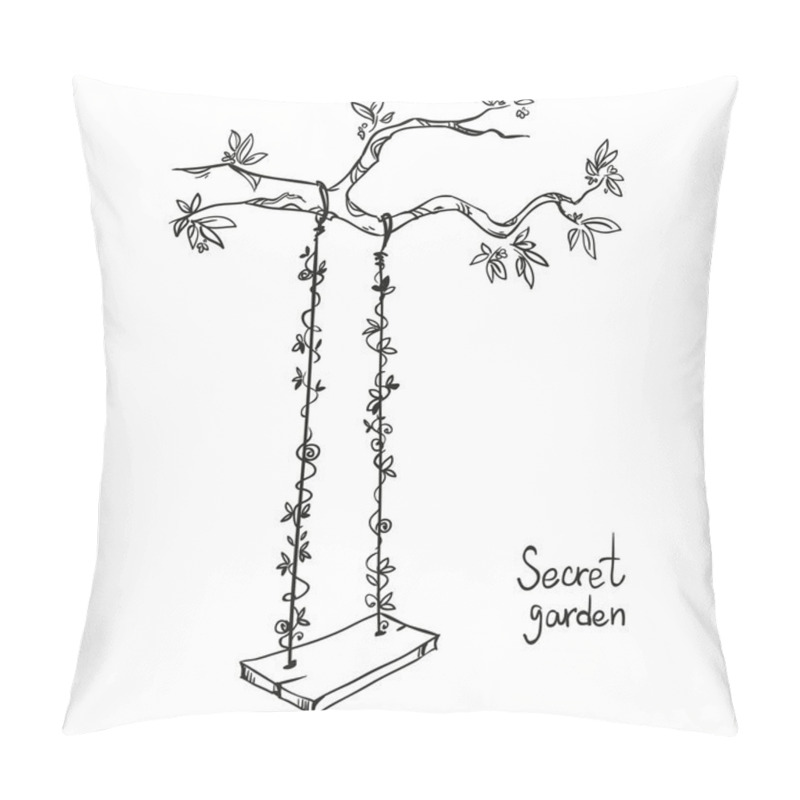 Personality  Tree With A Swing. Vector Illustration. Pillow Covers