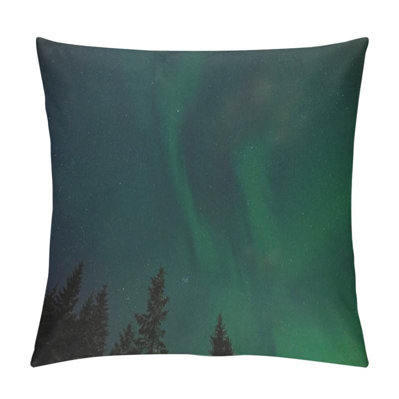 Personality  Aurora Borealis Photo Shoot In Winter Forest With Fir Trees. Lofoten Islands, Norway. Pillow Covers