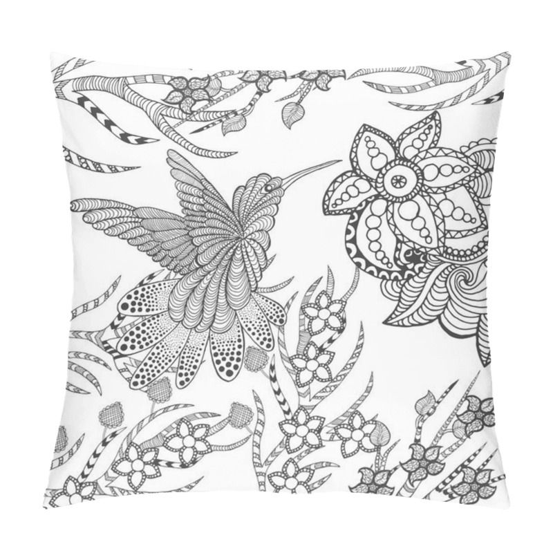 Personality  Zentangle Stylized Hummingbird In Flower Garden Pillow Covers