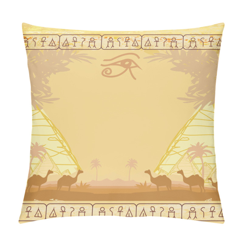 Personality  Traditional Horus Eye And Camel Caravan In Wild Africa Landscape Pillow Covers