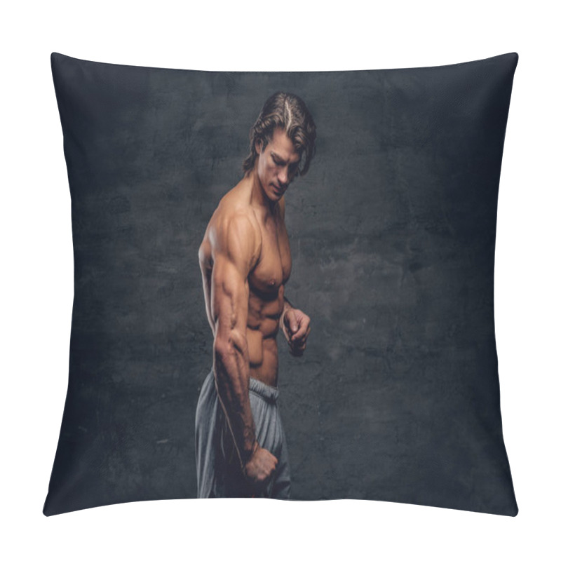 Personality  Attractive Shirtless Bodybuilder Is Posing With Rubber And Showing His Muscules Pillow Covers