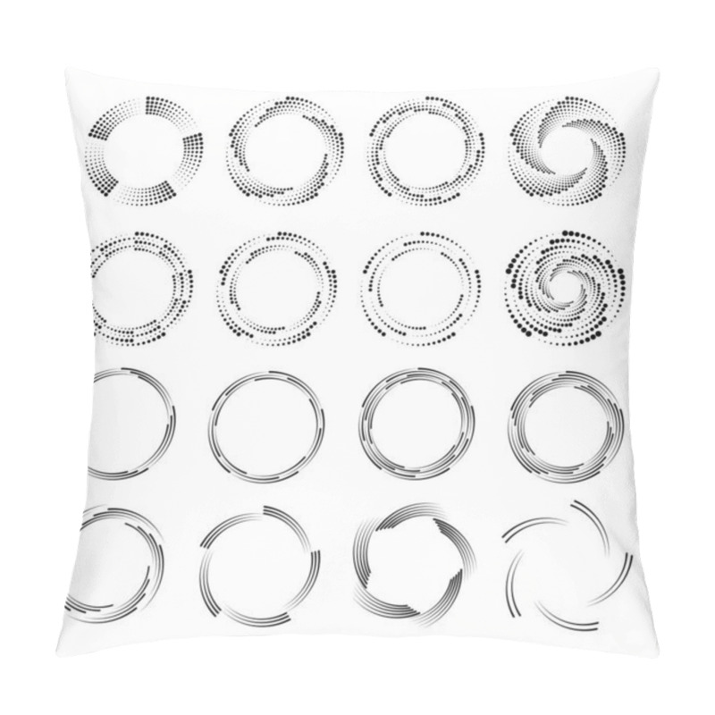 Personality  Set Of Black Radial Halftone Dots And Lines In Spiral Forms Pillow Covers