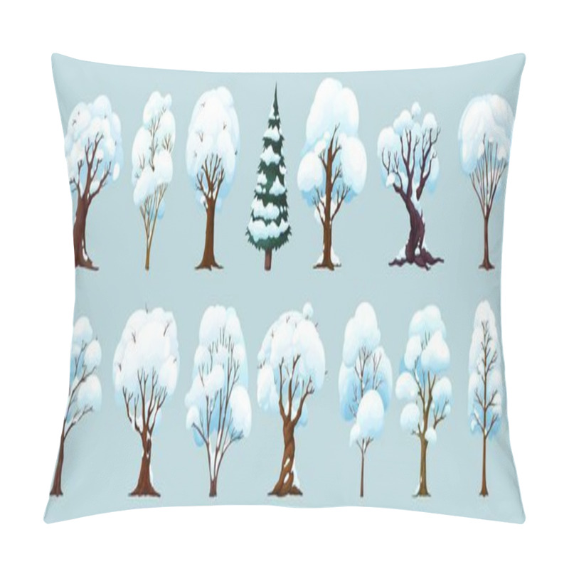 Personality  Cartoon Winter Trees, Isolated Vector Wintertime Forest And Garden Plants With Snow On Branches. Birch, Spruce, Oak, Maple Or Elm In Park Or Wood, Natural Seasonal Winter Landscape Tree Pillow Covers