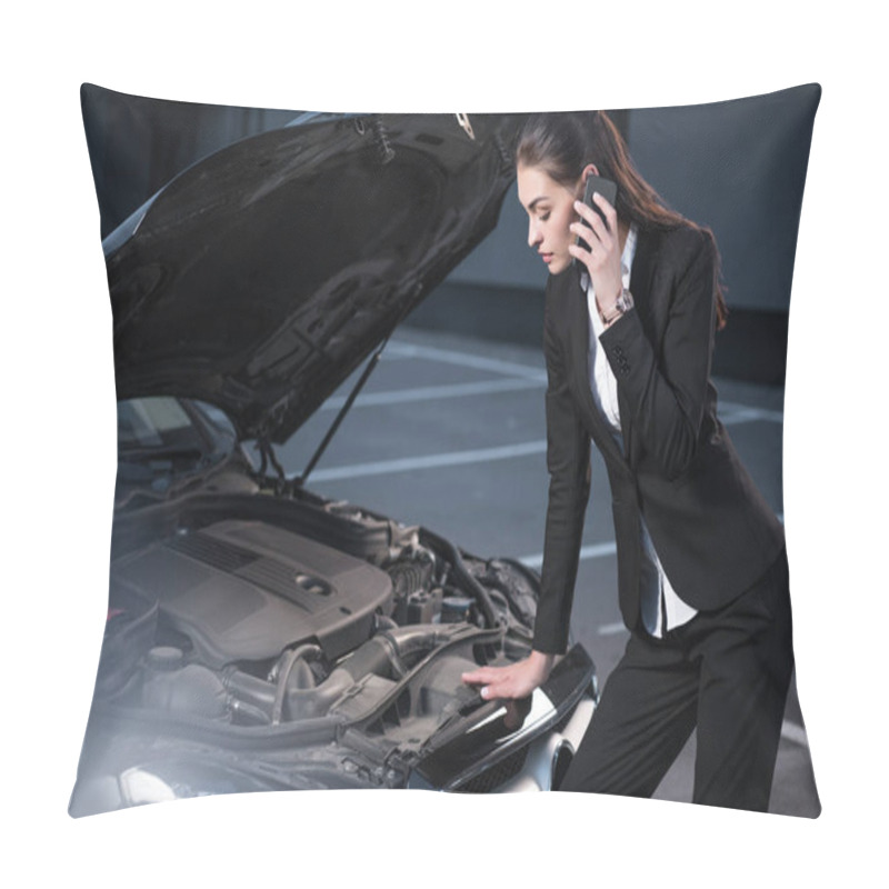 Personality  Woman Looking Under Hood Of Car Pillow Covers