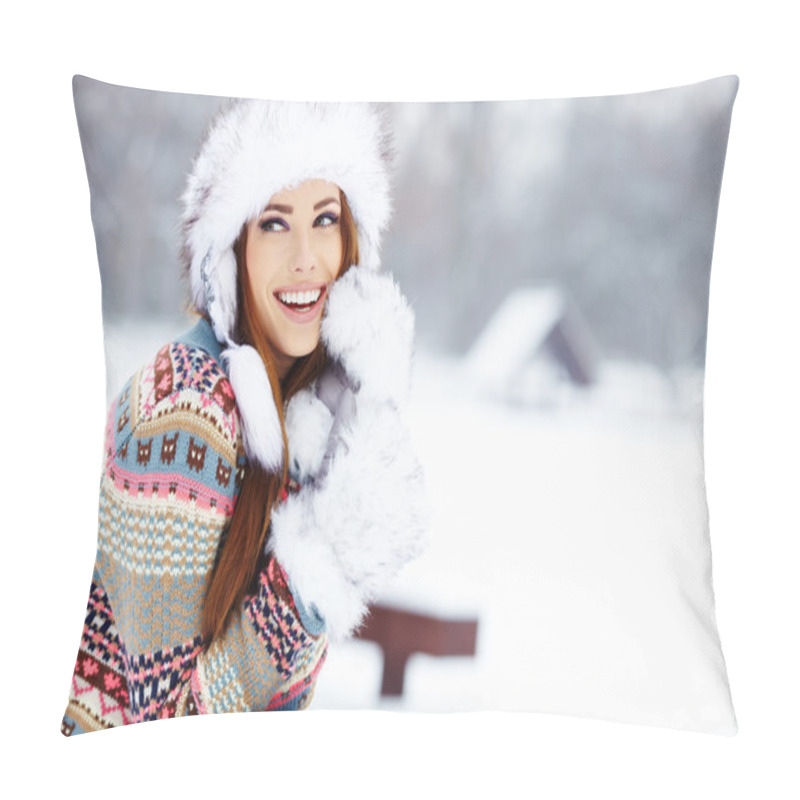 Personality  Young Woman Winter Portrait. Shallow Dof. Pillow Covers