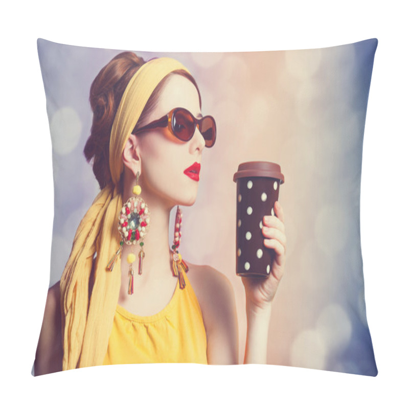 Personality  Redhead Women With Coffee. Pillow Covers