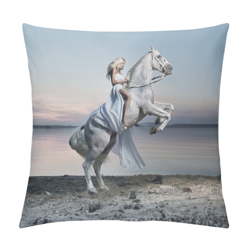 Personality  Amazing Portrait Of Blond Woman On The Horse Pillow Covers