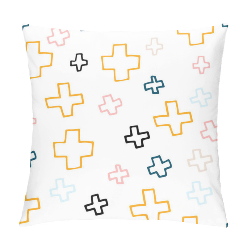 Personality  Seamless Scandinavian Pattern. Yellow, Pink, Black, Gold, Blue Hand-drawn Crosses On A White Background. Neutral Cozy Ornament. Vector Illustrations For Wallpaper, Posters, Wrapping Paper, Textiles Pillow Covers