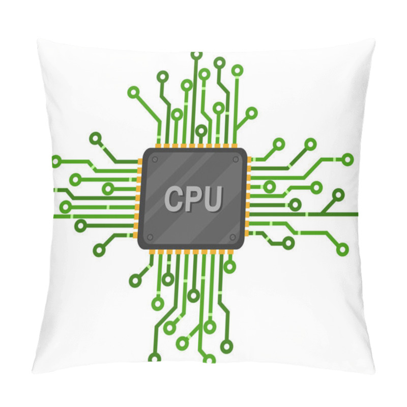 Personality  CPU With Microchip Tracks Close-up On A White Background. Central Computer Processors Pillow Covers