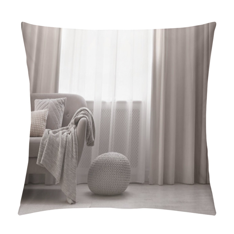 Personality  Beautiful Curtains On Window In Stylish Living Room Interior Pillow Covers