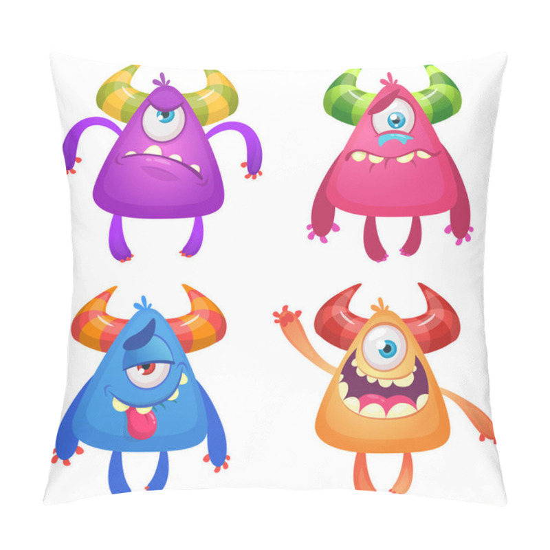 Personality  Cartoon Monsters. Vector Set Of  Halloween Cartoon Monsters Isolated. Design For Print, Party Decoration, T-shirt, Illustration Pillow Covers